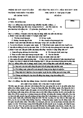 Bộ đề kiểm tra học kỳ I môn Giáo dục công dân Lớp 8 - Năm học 2017-2018 - Trường THCS Đoàn Thị Điểm (Có đáp án)